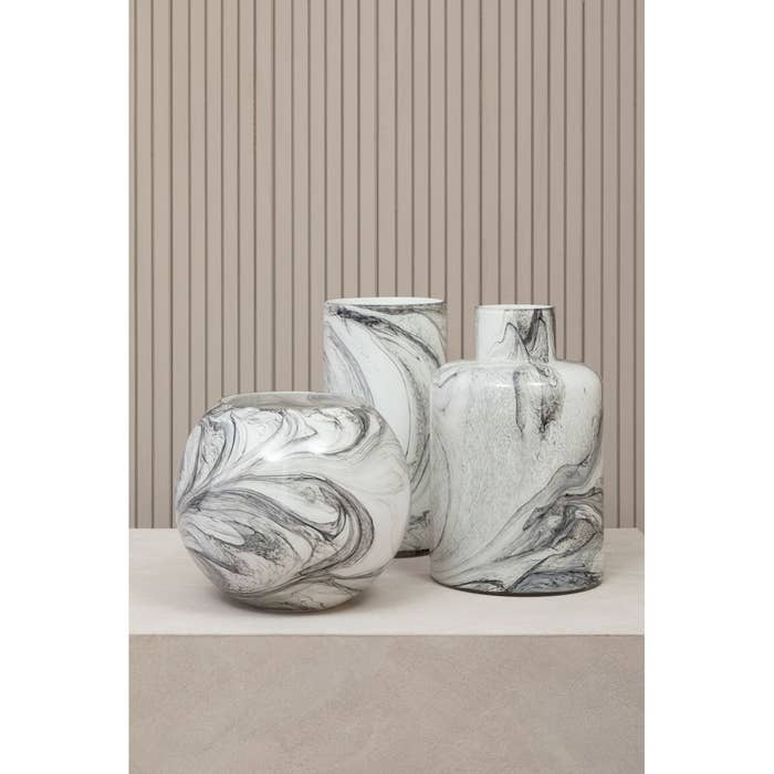 White Grey Marble Effect Glass Vase