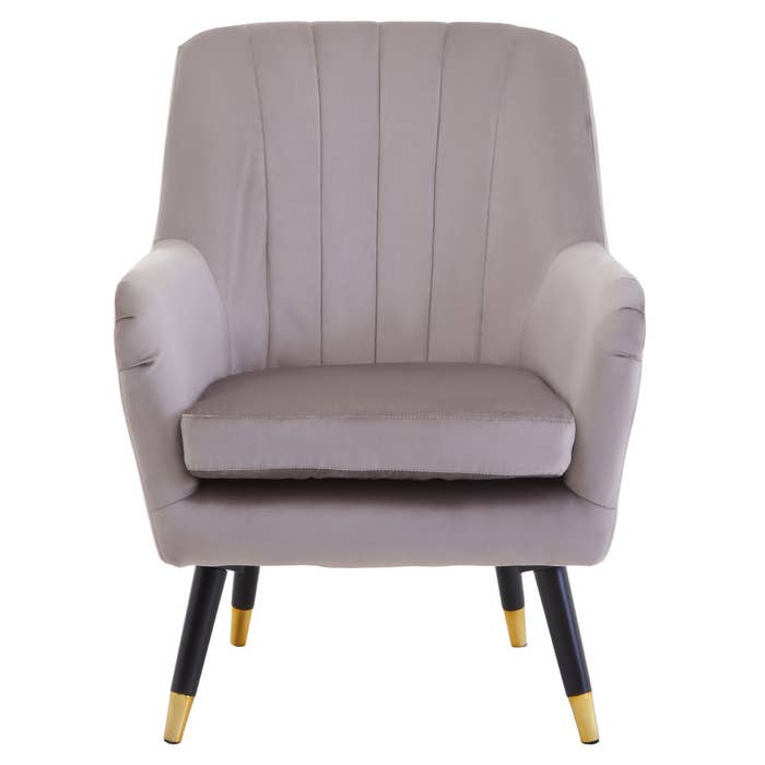 Mink Velvet Scalloped Armchair with Black / Gold Legs