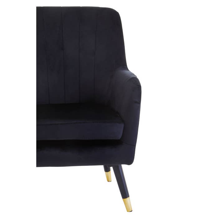 Black Velvet Scalloped Armchair with Black / Gold Legs
