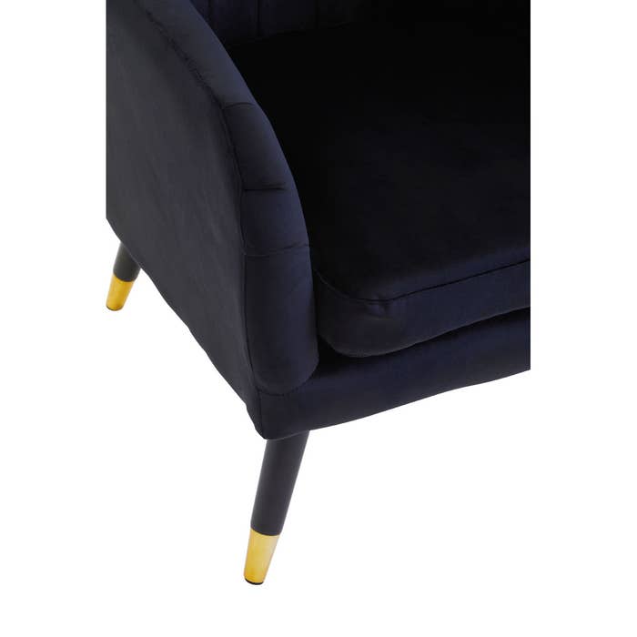 Black Velvet Scalloped Armchair with Black / Gold Legs