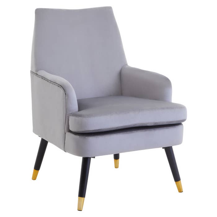 Grey Velvet Armchair with Black / Gold Legs
