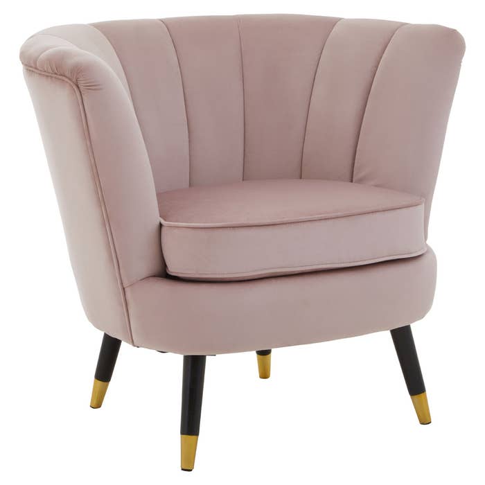 Dusky Pink Velvet Scalloped Chair with Black Wood and Gold Legs