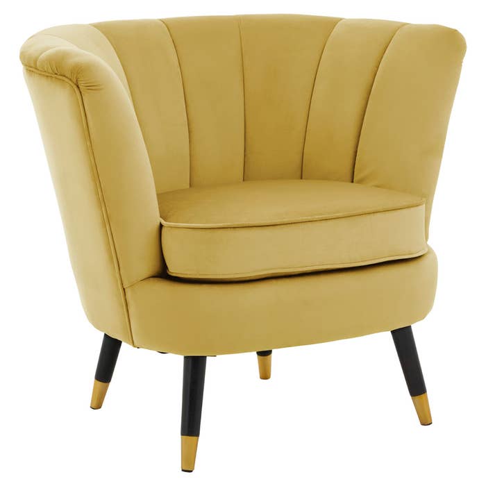 Pistachio Velvet Scalloped Chair with Black Wood and Gold Legs