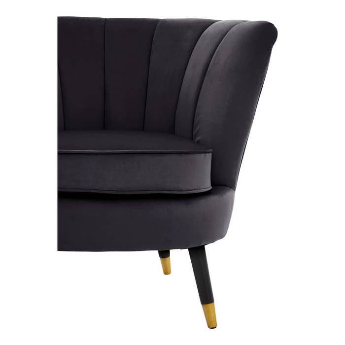 Black Velvet Scalloped Chair with Black Wood and Gold Legs