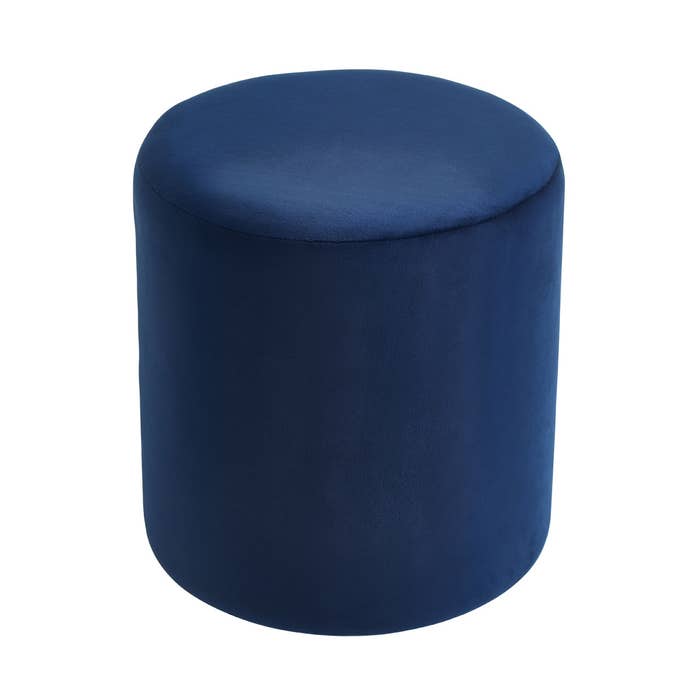 Plush Velvet Round Footstool - Midnight Blue