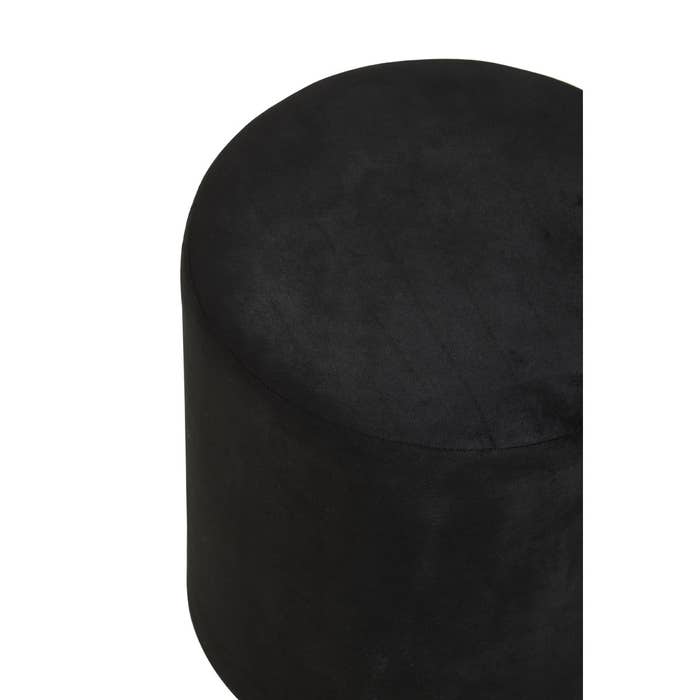 Plush Velvet Round Footstool - Black