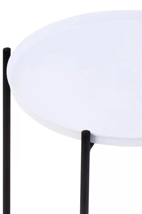 Round Tray Style Side Table with White Top and Black Legs