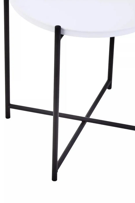 Round Tray Style Side Table with White Top and Black Legs
