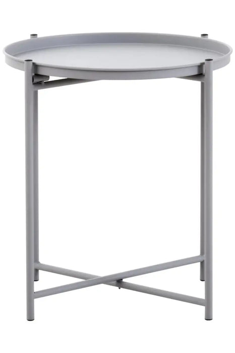 Round Tray Style Side Table with Grey Top and Grey Legs