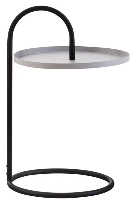 Hanging Floating Tray Style Side Table with Round Grey Top and Black Legs