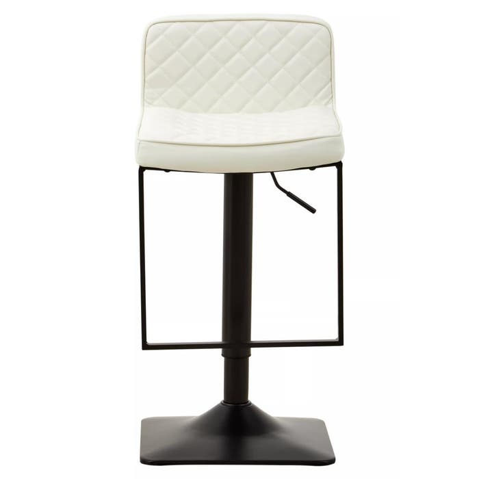 White Leather Effect Bar Stool with Black Stainless Steel Squared Design Base