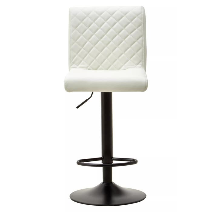 White Leather Effect High Back Bar Stool with Black Stainless Steel Rounded Base