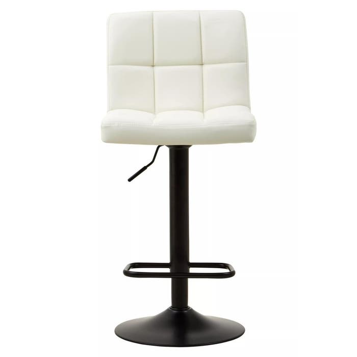 White Leather Effect Squared Back Bar Stool with Black Stainless Steel Rounded Base