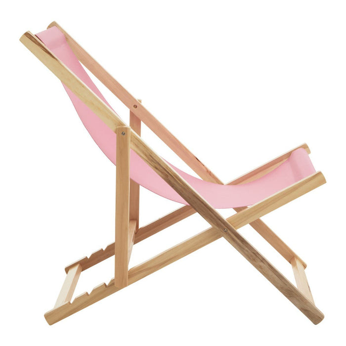 Pink Deck Chair with Wooden Frame