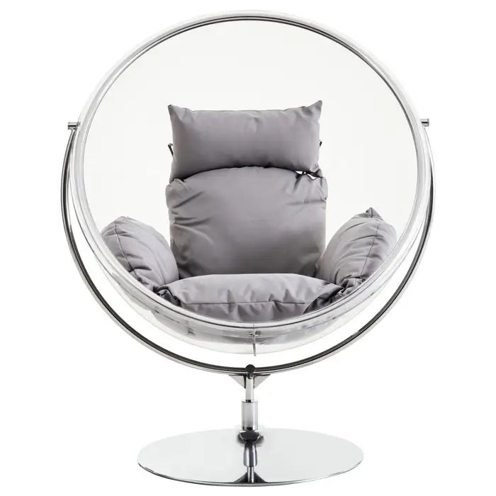 Circular Orb Chair with Round Silver / Chrome Base with Grey Cushions