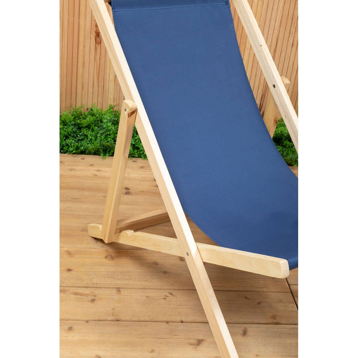 Blue Deck Chair with Wooden Frame