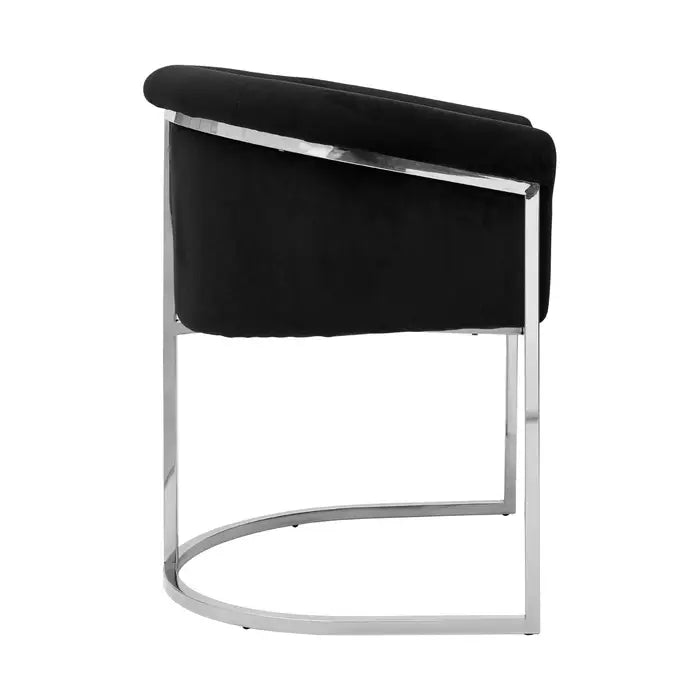 Black Velvet and Matte Silver Tub Design Dining Chair
