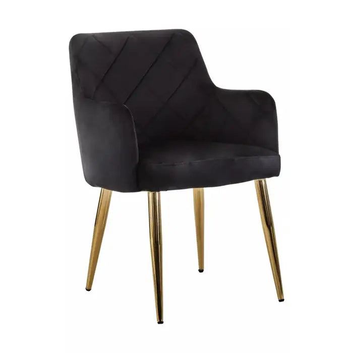 Black Velvet Angular Dining Chair with Gold Legs
