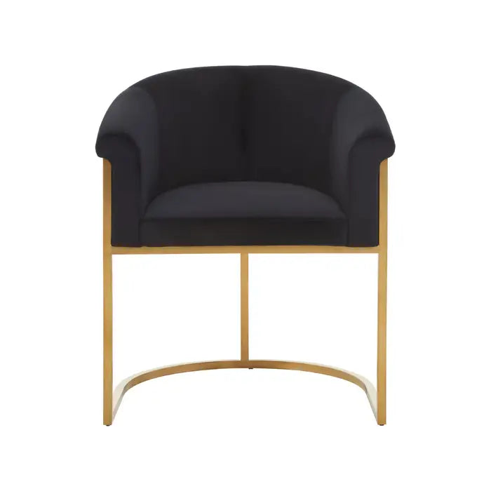 Black Velvet and Matte Gold Tub Design Dining Chair