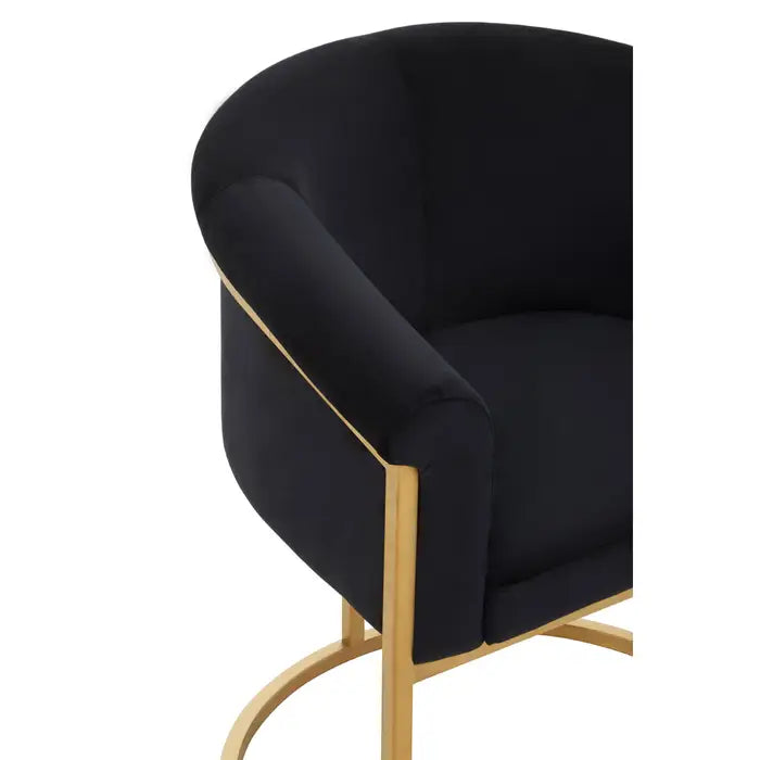 Black Velvet and Matte Gold Tub Design Dining Chair