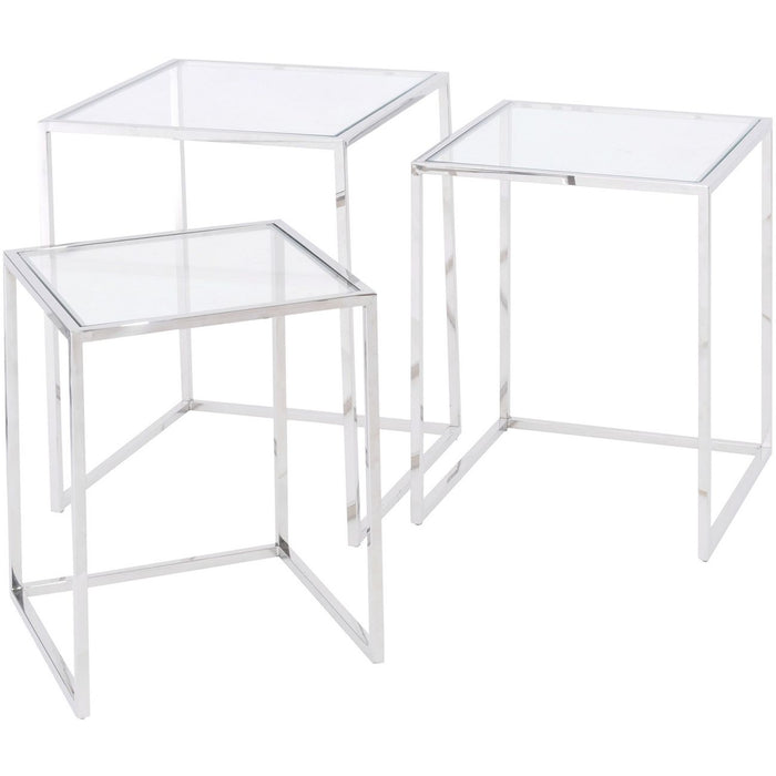 Linton Stainless Steel And Glass Set Of 3 Nesting Tables