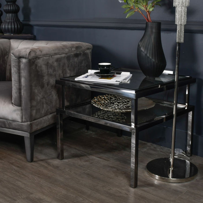 Belgravia Stainless Steel and Glass Square Side Table 65x65x55cm