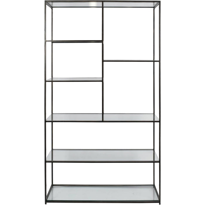 Deveraux Gilded Bronze Metal and Glass Tall Shelving Unit