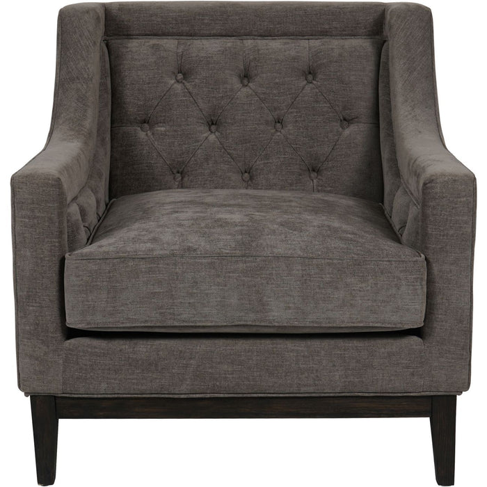 Theodore Buttoned Armchair in Warm Grey Fabric