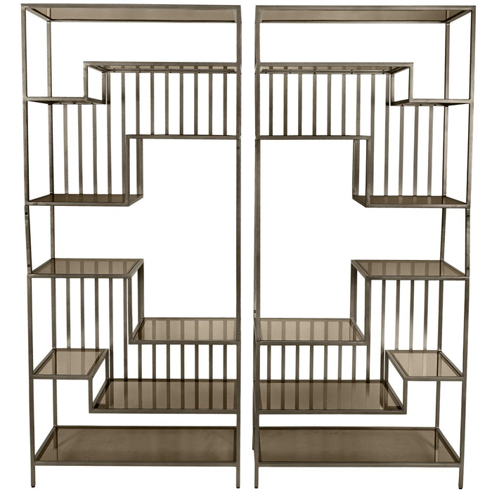 Westley Set of 2 Shelving Units in Dark Gold with Brown Tinted Glass