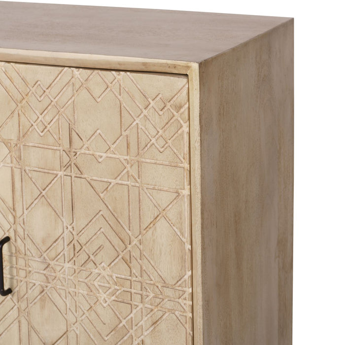 Geometric Carved 2 Door Wooden Cabinet