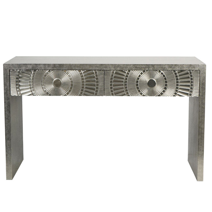 Coco Silver Embossed Metal Console
