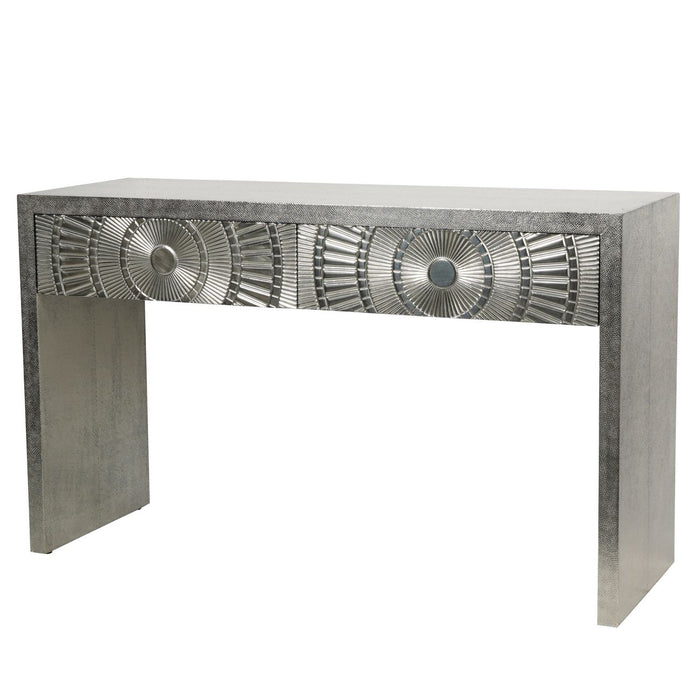 Coco Silver Embossed Metal Console