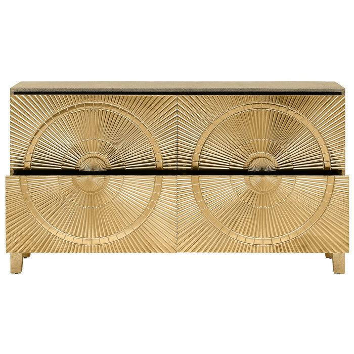 Coco Gold Embossed Metal Four Drawer Buffet