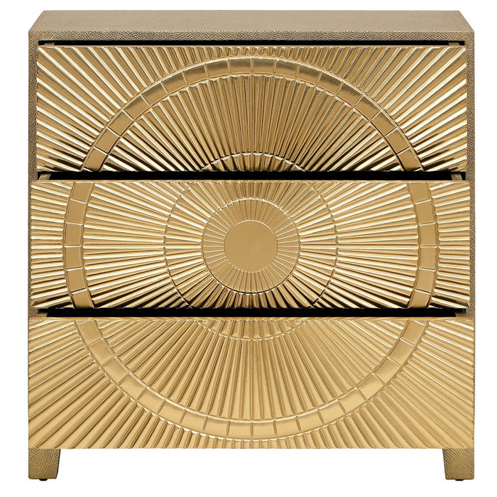Coco Gold Embossed Metal Three Drawer Chest