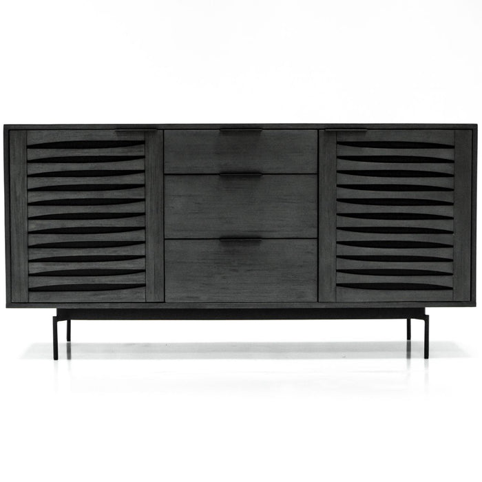 Bronx Black Acacia Buffet Cabinet with Two Doors and Three Drawers