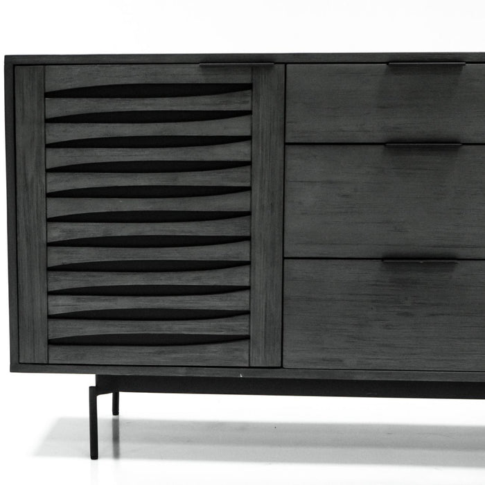 Bronx Black Acacia Buffet Cabinet with Two Doors and Three Drawers