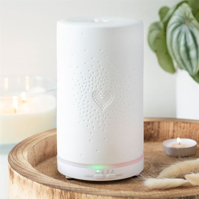 White Ceramic Heart Scatter Electric Aroma Diffuser Air Humidifier
