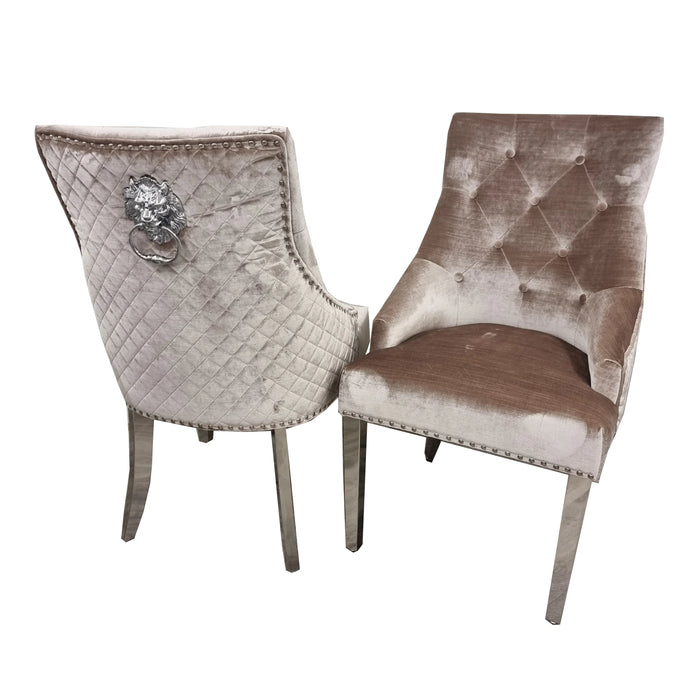 Bentley Lion Knocker Chrome Dining Chair - Beige Velvet
