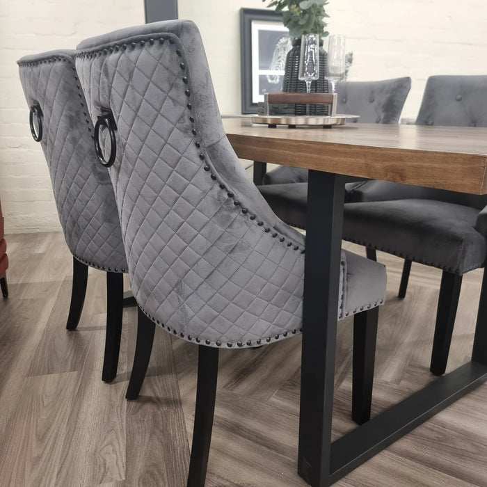 Bentley Ring Knocker Black Leg Dining Chair - Dark Grey