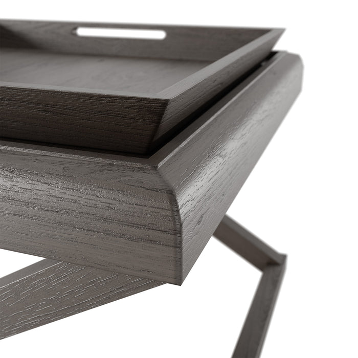 Bentley End Table | Grey Aged Oak with 1 Removable Tray