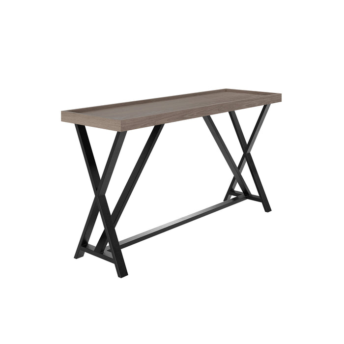 Pershore Console Table | Aged Oak with Crossed Black Metal Legs