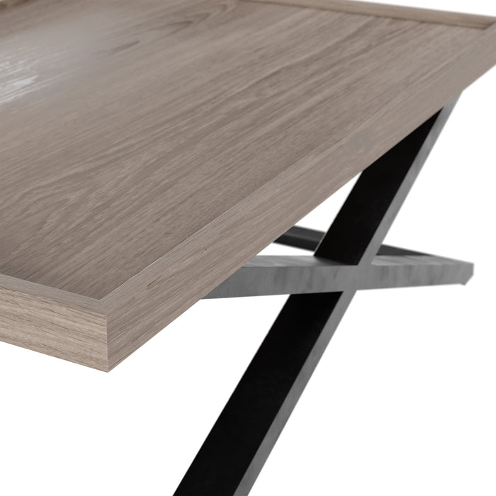 Pershore Coffee Table | Aged Oak with Crossed Black Metal Legs