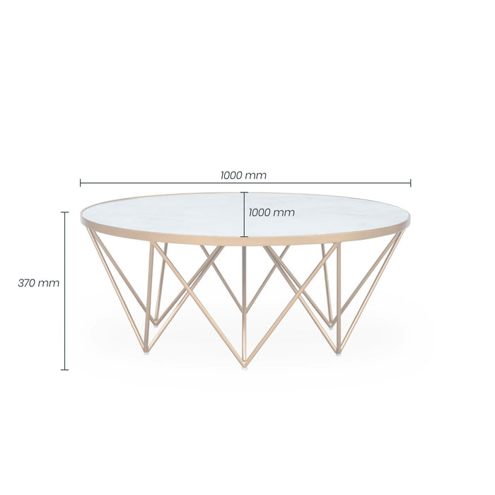 Crofton Round Coffee Table | White Marble Glass and Gold Legs