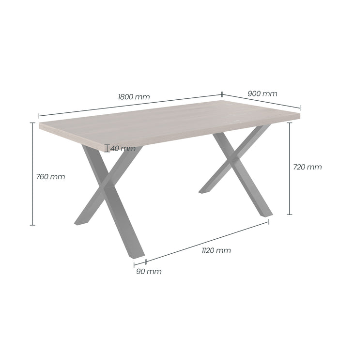 Pershore 180cm Dining Table | Aged Oak with Crossed Black Metal Legs