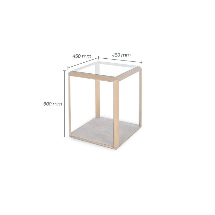 Elmley End Table | Grey Faux Shagreen Base | Brass and Glass Top