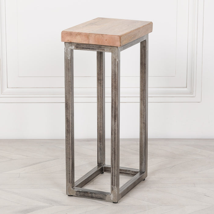 Iron Frame Log Store Side Table with Wooden Top