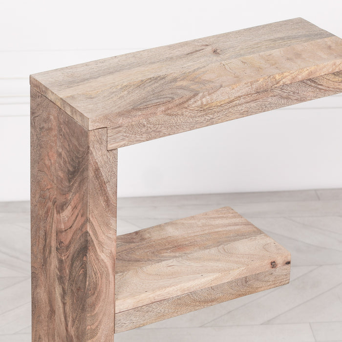 Wooden E Shelf Side Occasional Table