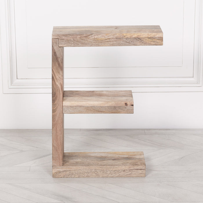 Wooden E Shelf Side Occasional Table