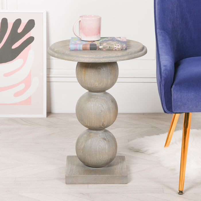 Rustic Wooden Stacked Ball Side Occasional Table