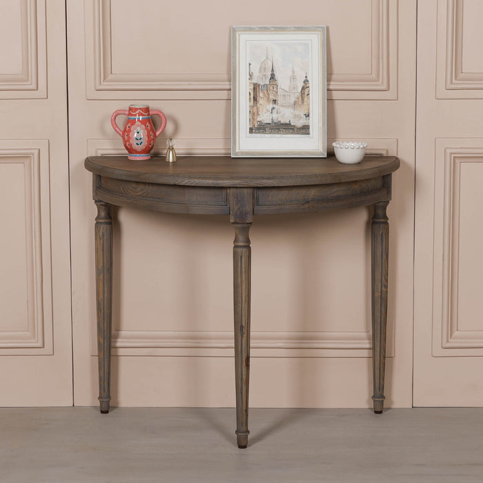 Rustic Pine Wooden Demi Lune Console